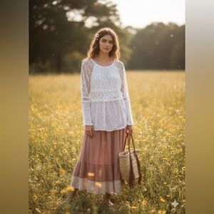 Fairycore Ethereal Blouse Small Sheer Lace Silk Blend | Whimsical